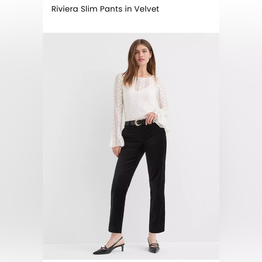LOFT Rivera Black Straight-Leg Mid-Rise Ankle Velvet Women's Pants